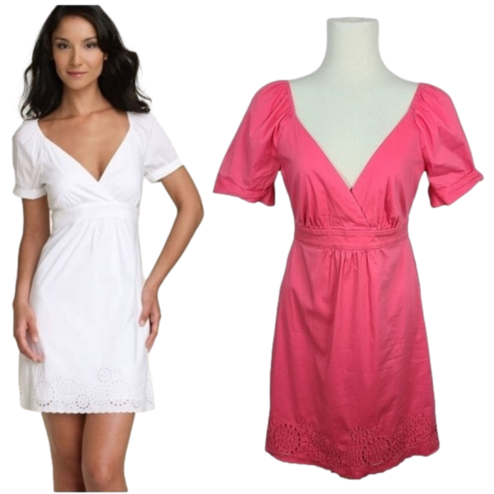 BCBGMAXAZRIA Pink V Neck Scalloped Hem Mini Dress Size 4